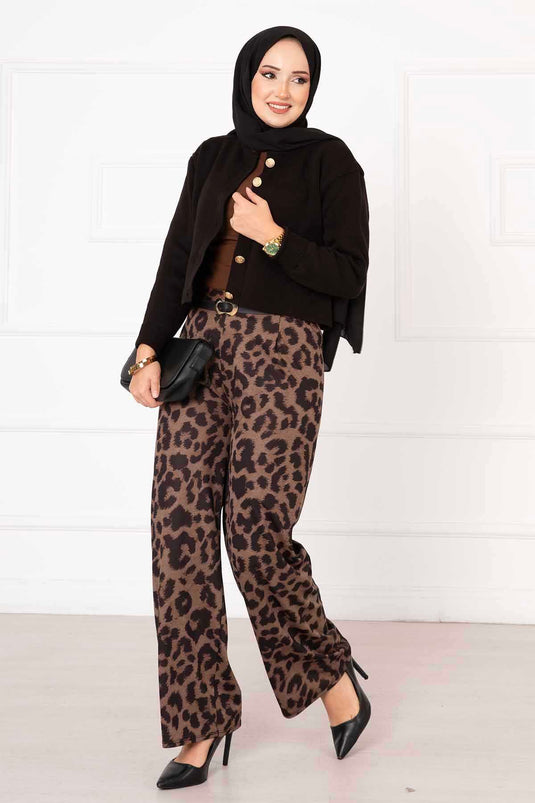 Beli Lastikli Leopar Pantolon -2