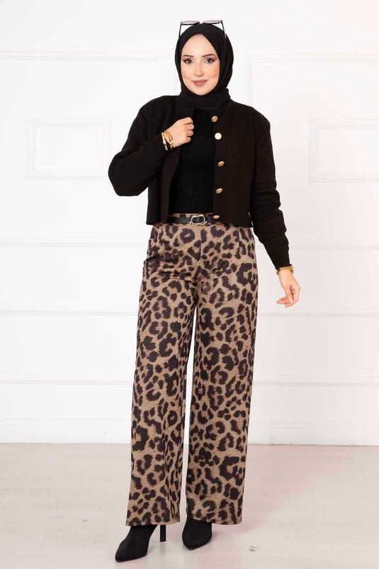 Beli Lastikli Leopar Pantolon -3