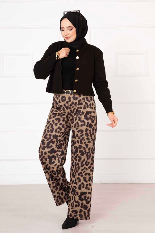 Pantaloni leopardati in vita elastica -3