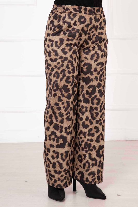 Pantaloni leopardati in vita elastica -3