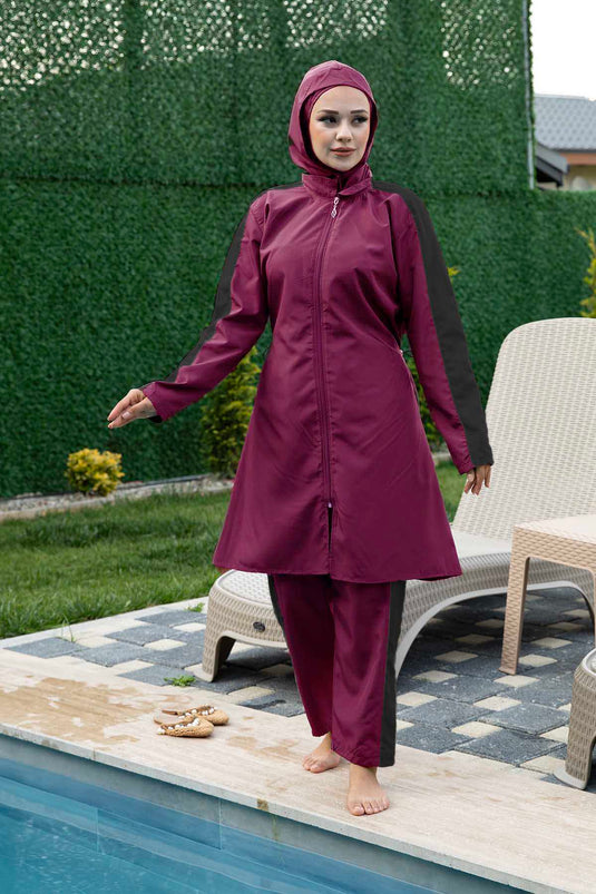 Costume da bagno Hijab in tessuto paracadute con cerniera Fucsia