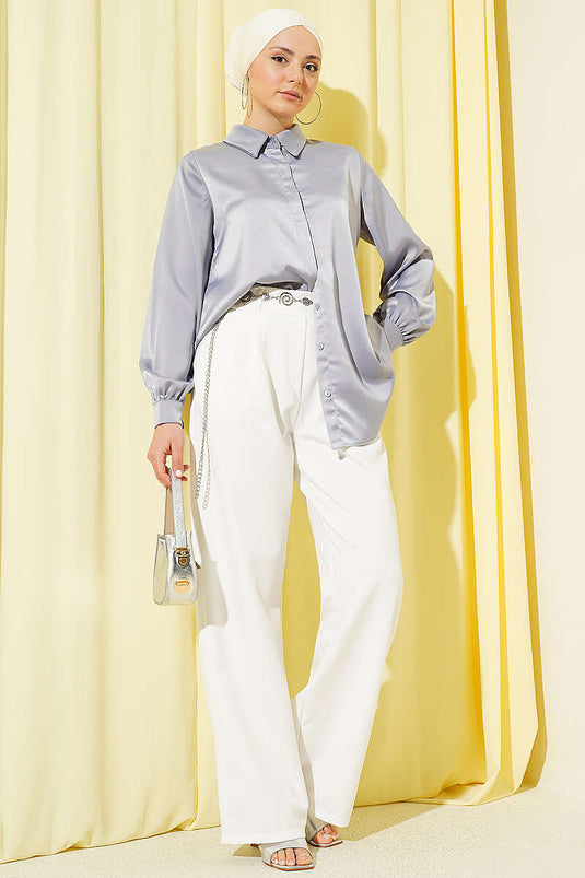 Achetez pantalon à taille élastique avec pinces devant couleur écru