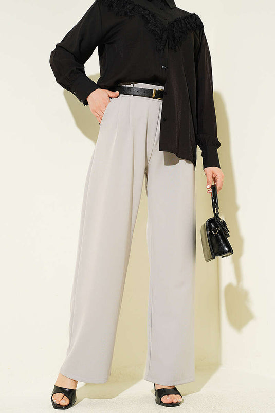 Acheter pantalon gris à taille élastique et plis avant