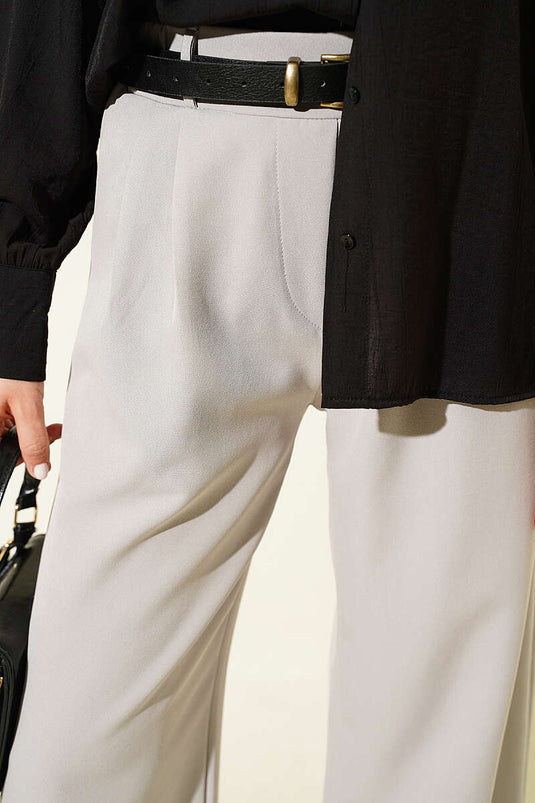 Acheter pantalon gris à taille élastique et plis avant