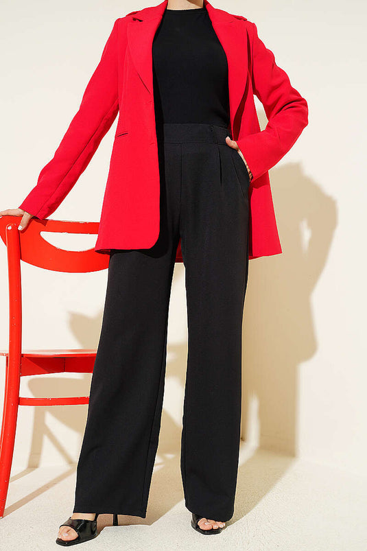 Achetez pantalon à taille élastique avec pinces devant noir