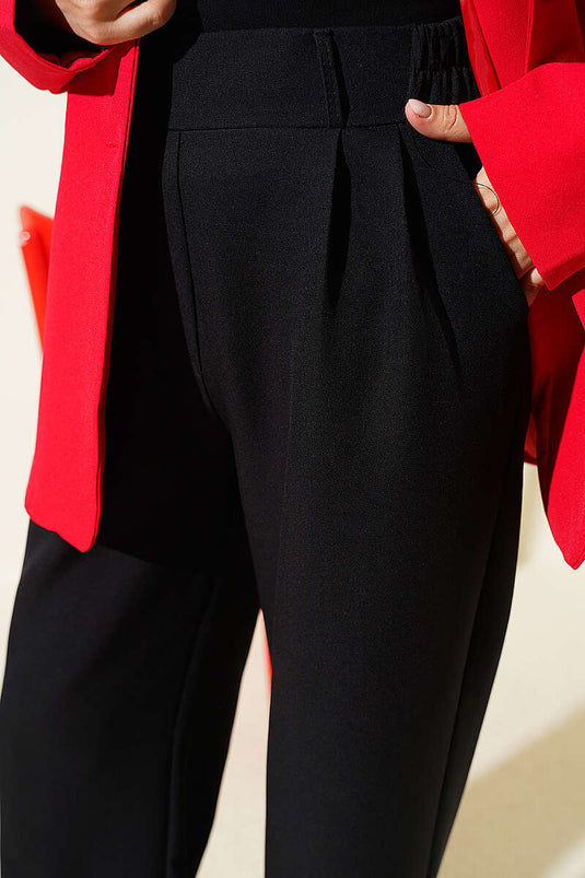 Achetez pantalon à taille élastique avec pinces devant noir