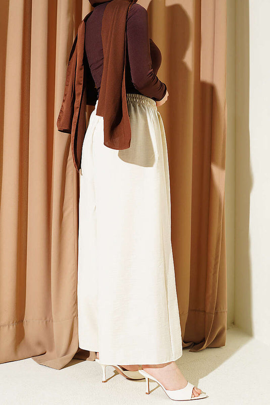 Beli Lastikli Oversize Paçalı Pantolon Bej