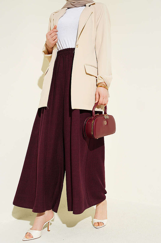 Beli Lastikli Oversize Paçalı Pantolon Bordo