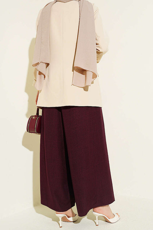 Beli Lastikli Oversize Paçalı Pantolon Bordo