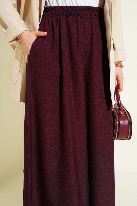 Beli Lastikli Oversize Paçalı Pantolon Bordo