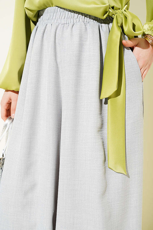 Beli Lastikli Oversize Paçalı Pantolon Gri