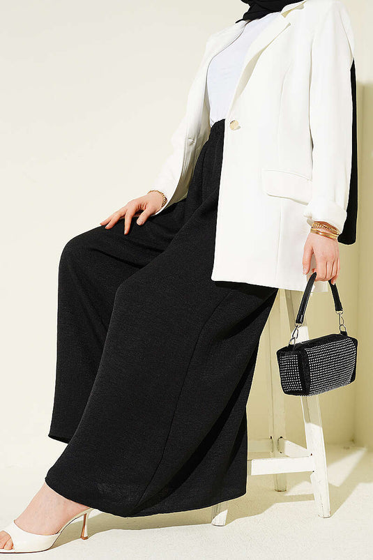 Beli Lastikli Oversize Paçalı Pantolon Siyah