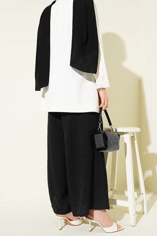 Beli Lastikli Oversize Paçalı Pantolon Siyah