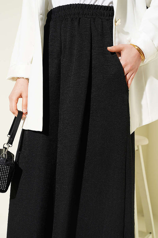 Beli Lastikli Oversize Paçalı Pantolon Siyah