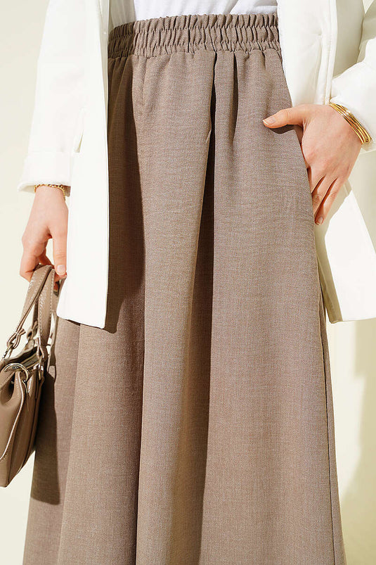 Beli Lastikli Oversize Paçalı Pantolon Vizon