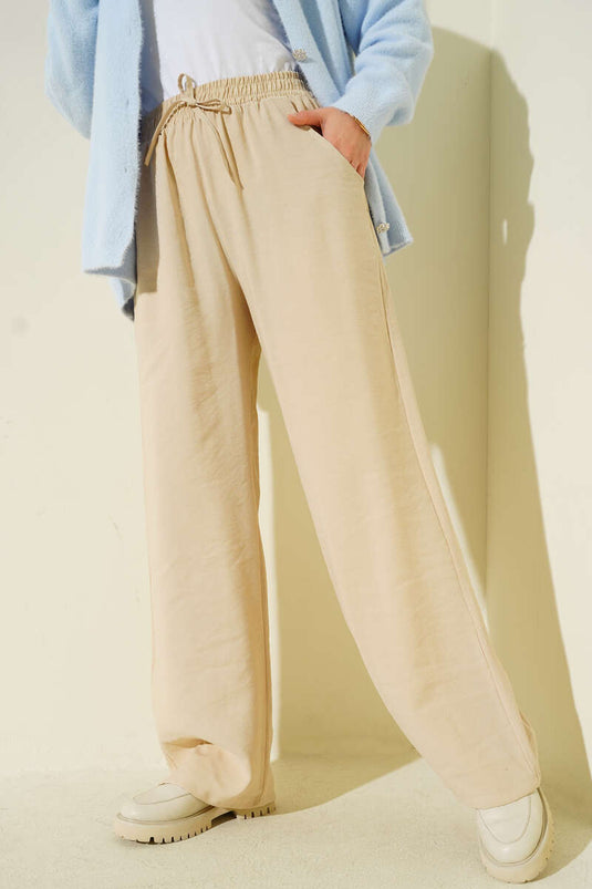 Beli Lastikli Palazzo Pantolon Bej