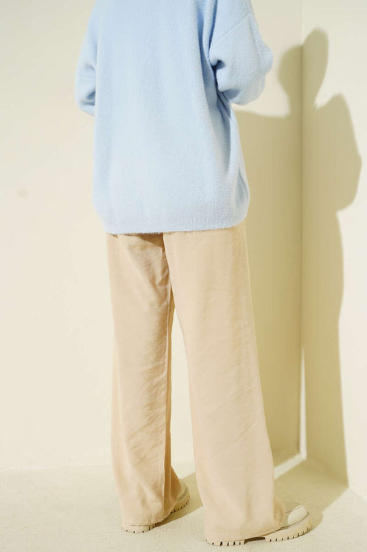 Beli Lastikli Palazzo Pantolon Bej