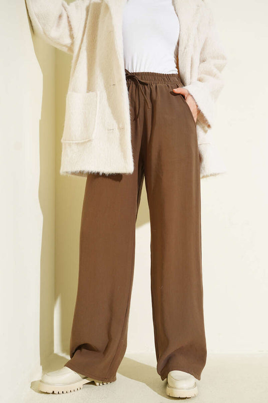 Beli Lastikli Palazzo Pantolon Kahve