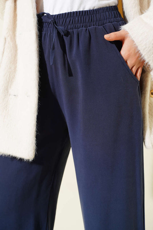 Palazzo-Hose mit elastischem Bund, marineblau