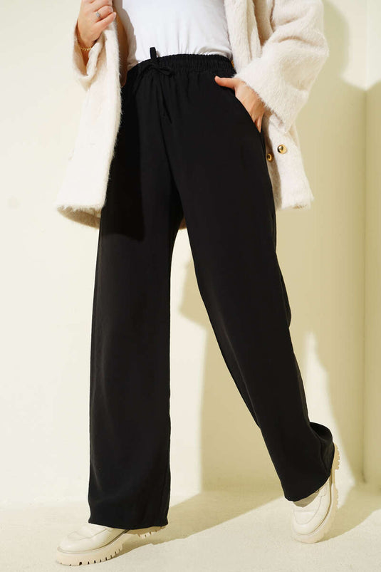 Pantalon palazzo noir à taille élastique