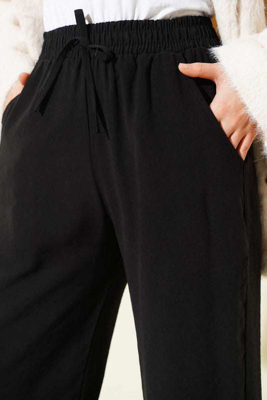 Pantalon palazzo noir à taille élastique