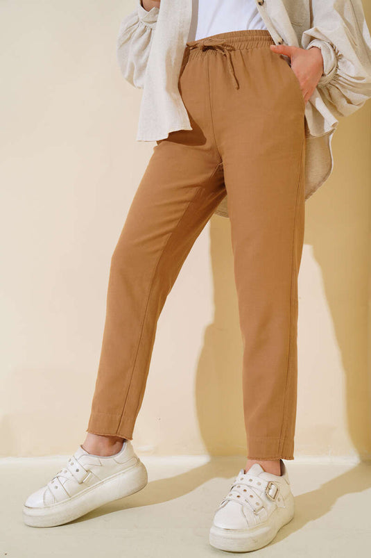 Pantalon Taille Elastique Camel