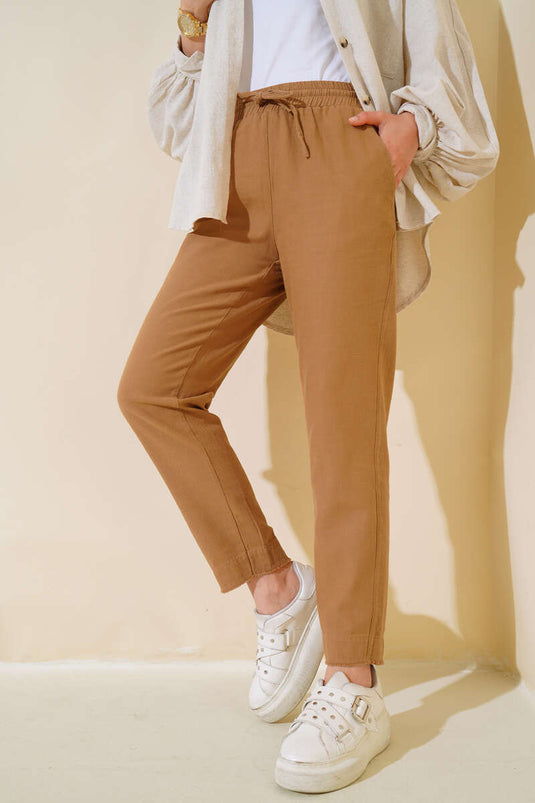 Pantalon Taille Elastique Camel