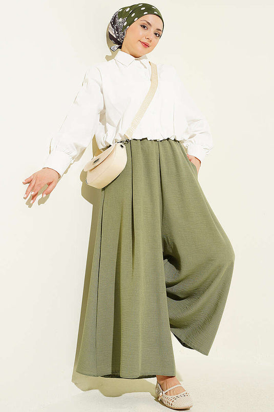 Pantalone Gonna con Elastico Verde Salvia