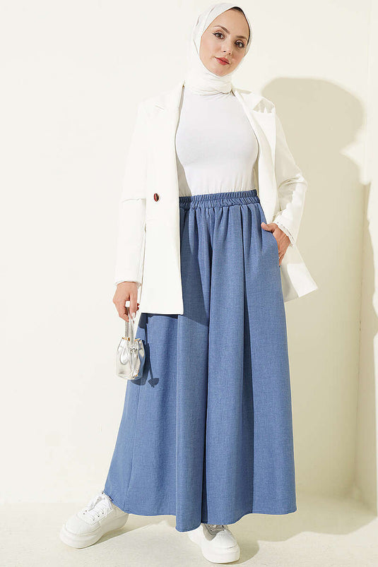 Blaue Hose Und Rock Mit Elastischer Taille