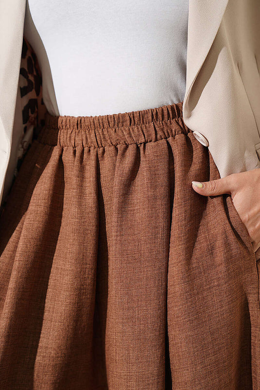 Hose Rock Mit Elastischer Taille In Hellbraun