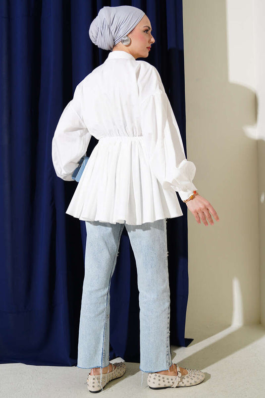 Buy Elastic Pleated Balloon Sleeve Shirt Ecru