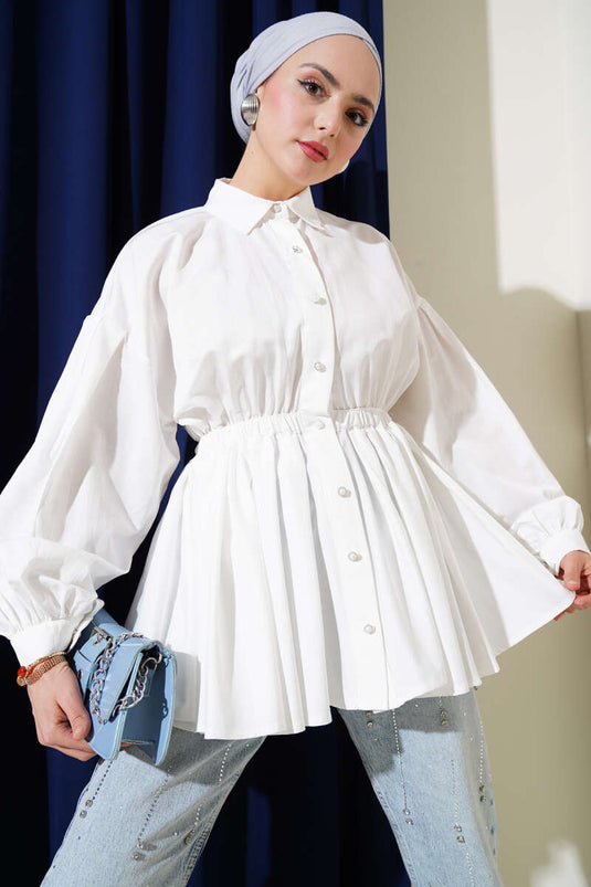 Buy Elastic Pleated Balloon Sleeve Shirt Ecru