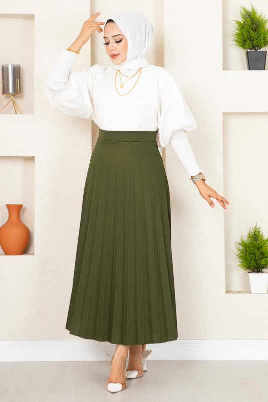 Falten-Hijab-Rock mit elastischer Taille, Khaki