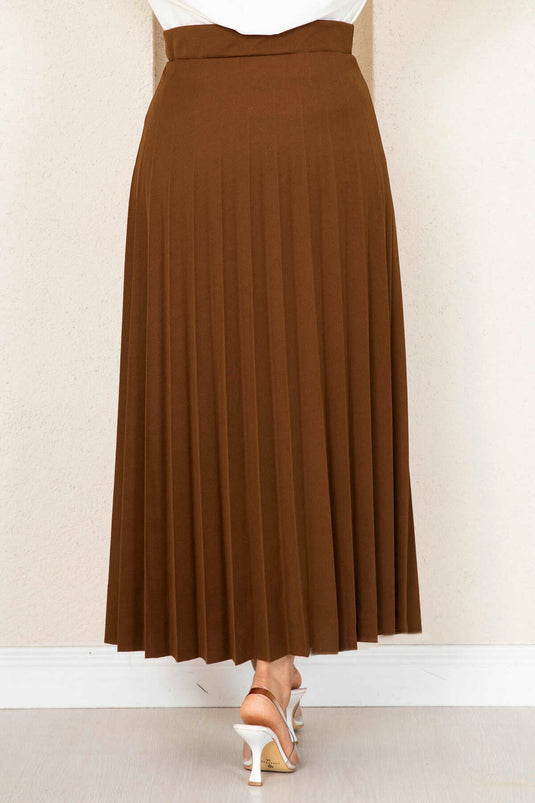 Pleated Hijab Skirt with Elastic Waistband, Brown