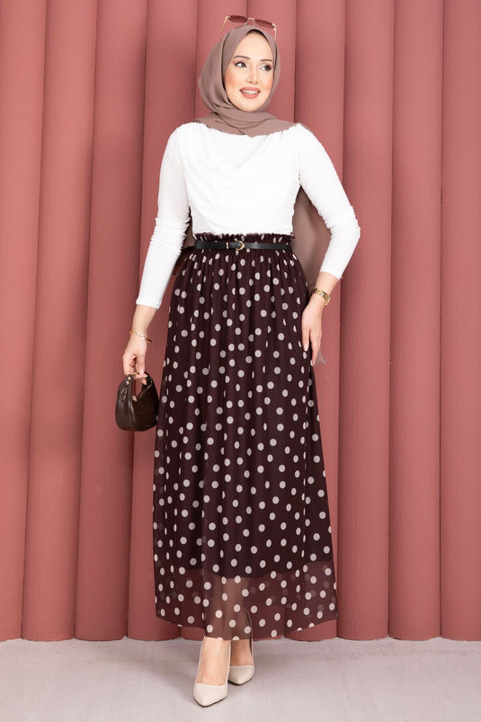 Buy Elastic Polka Dot Chiffon Tulle Summer Skirt Brown