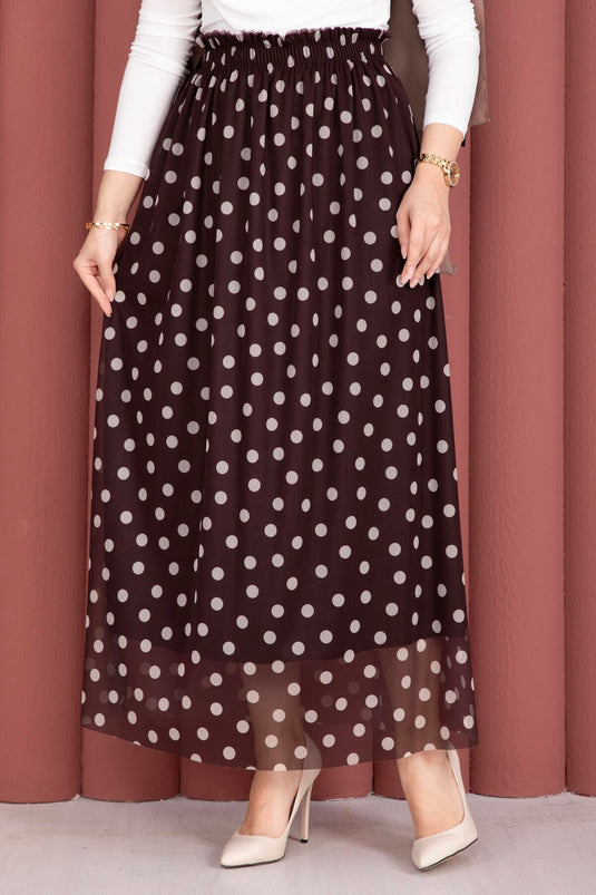 Acheter jupe d'été en tulle chiffon à pois avec élastique, couleur café