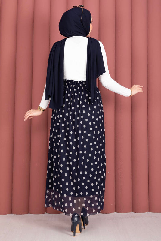 Acheter jupe d'été en tulle chiffon à pois avec élastique bleu marine