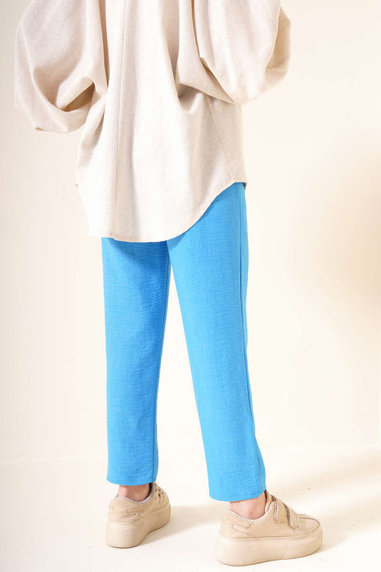 Pantalon Ample Taille Elastique Bleu