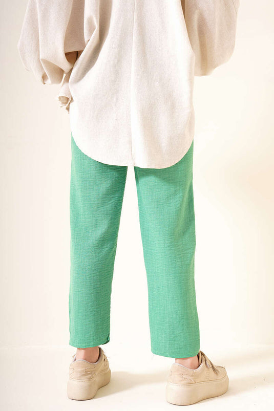 Green Elastic Waist Loose Pants