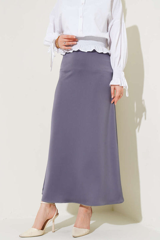 Jupe Satin Taille Elastique Gris Ardoise