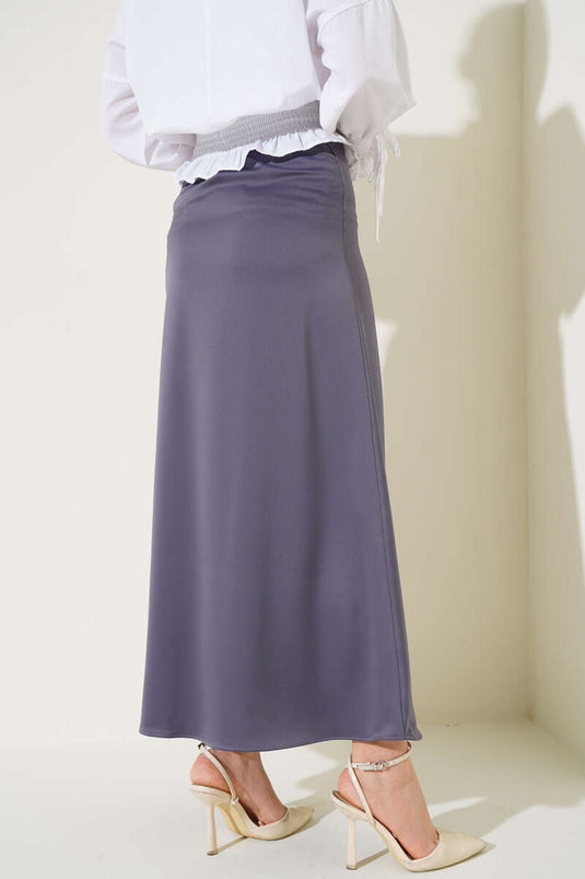 Jupe Satin Taille Elastique Gris Ardoise