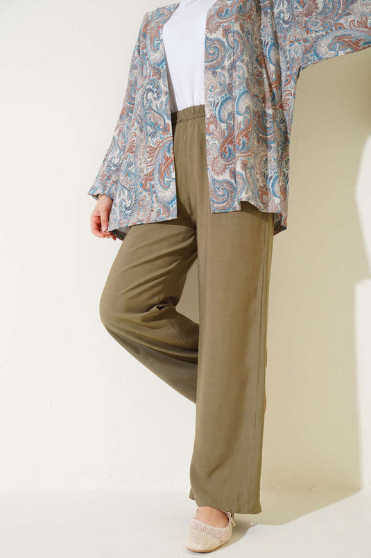 Elastic Waist Tencel Trousers, Almond Green