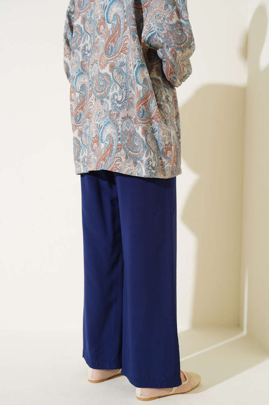 Elastic Waist Tencel Trousers Navy Blue