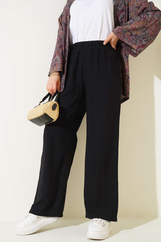 Elastic Waist Tencel Trousers Black