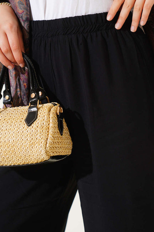 Elastic Waist Tencel Trousers Black