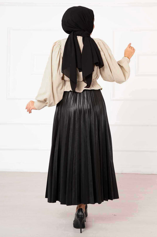 Hijab-Bluse mit elastischem Bund in Beige