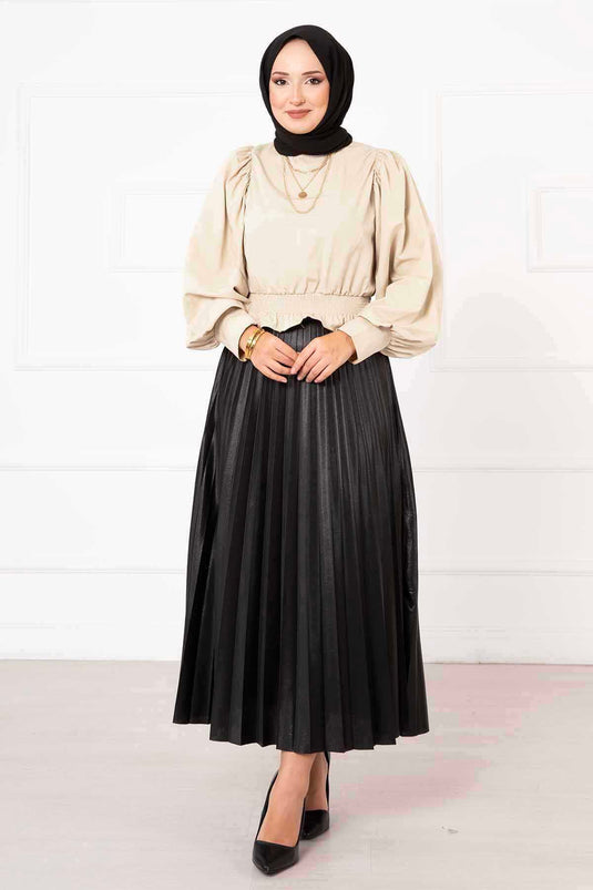 Hijab-Bluse mit elastischem Bund in Beige