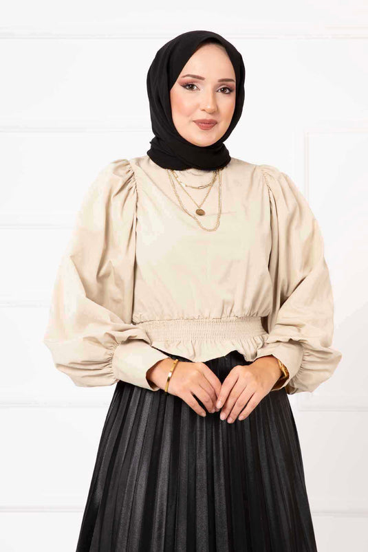 Chemisier Hijab à Taille Élastique Beige