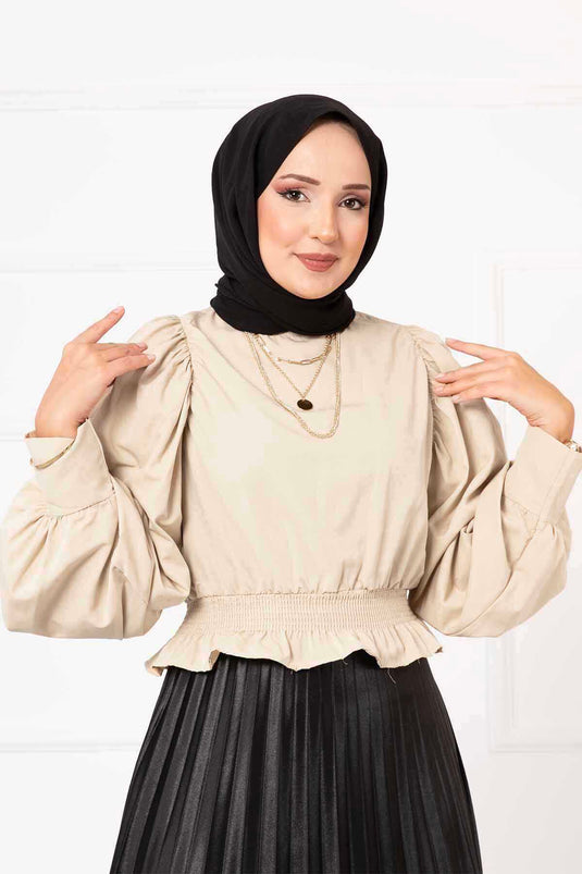 Chemisier Hijab à Taille Élastique Beige