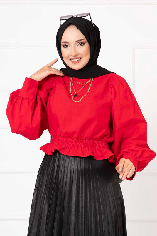 Blouse Hijab avec Taille Élastique, Vin